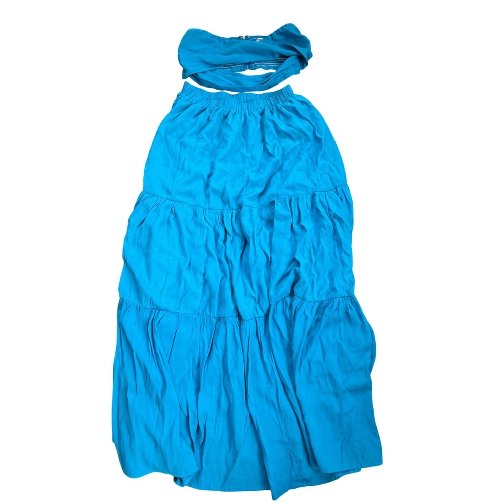 Princess Polly Allie Strapless Crop Top Maxi Skirt Set Blue US6
